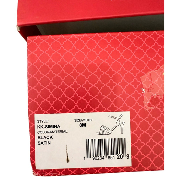 Kelly & Katie Simina Sandals | Black Satin Crisscross Heels | Size 8 - Picture 11 of 12